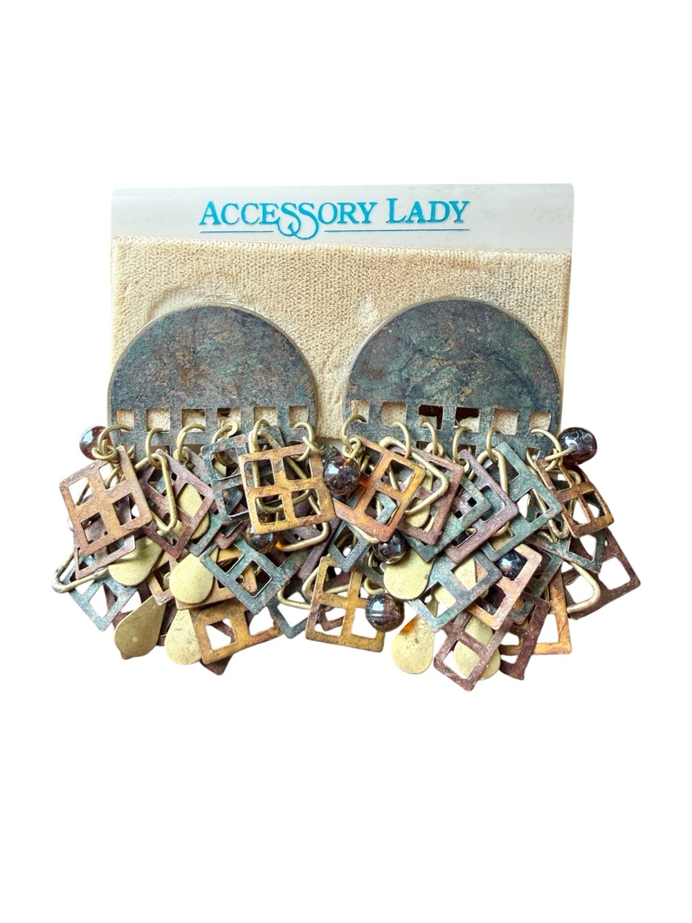 Vintage 1980s Accessory Lady Mixed Metal Statement Clip On Earrings NOS
